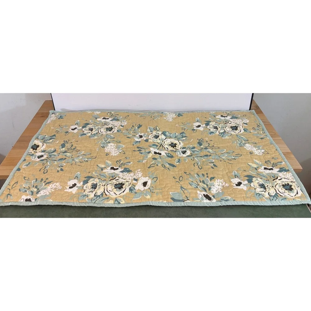Madison Park Quilted Floral Pillow Shams Set of 2 Yellow Teal Sage Green Cotton